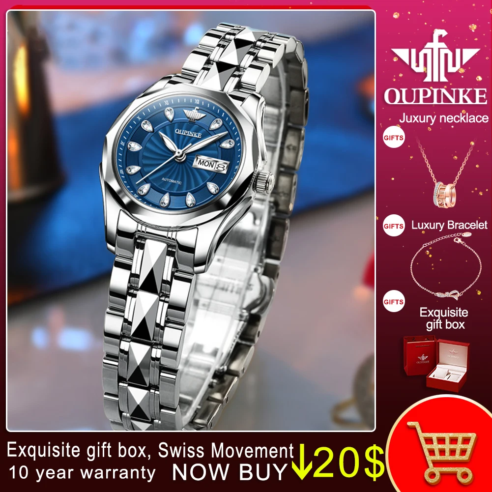 OUPINKE Fashion 4pcs Set Women Watches Luxury Rhinestone Watch Ladies Automatic Mechanical Wrist Watch Bracelet Set Reloj Mujer