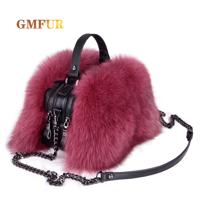 

New Genuine Fox Fur Winter Ladies Handbag Fashion Soft Fluffy Leather Shoulder Plush Bag Banquet Warm Crossbody Bags For Women