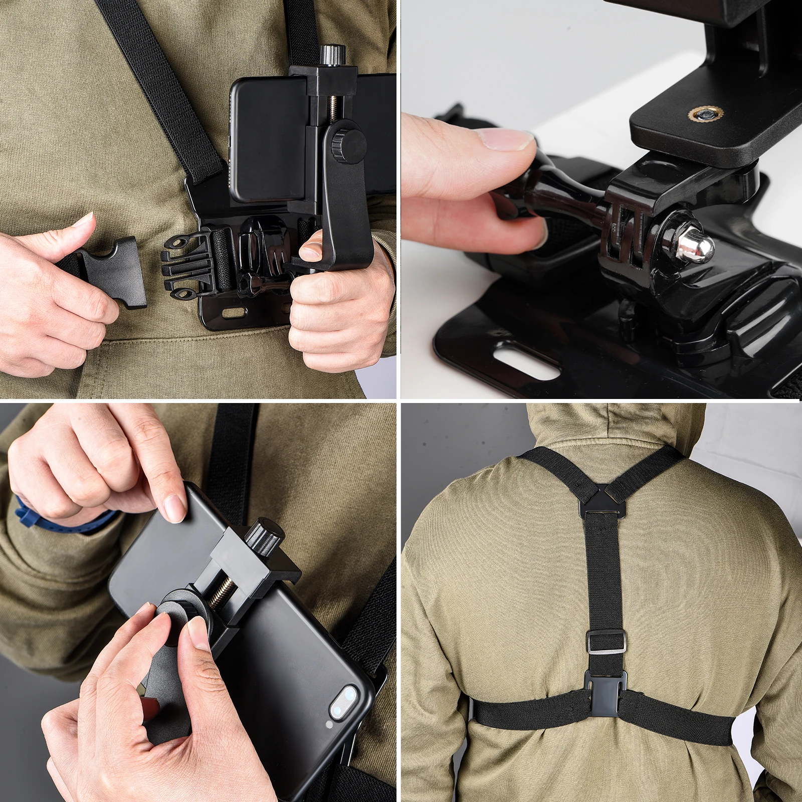 Telefone Chest Mount Harness Strap Holder Head Mount Correias para Xiaomi Huawei Samsung iPhone Plus Suporte Dropship Atacado