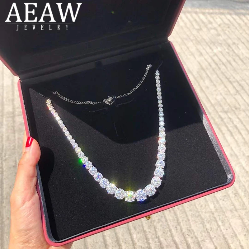 AEAW 18 Inch 925 Sterling 10K Gold  56ctw Round Moissanite Diamond Hip Hop Cuban Link Chain Miami Necklace Jewelry