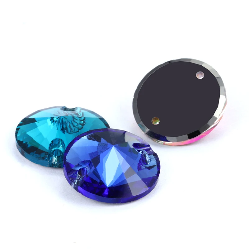 Twinkling Aquamarine Amethyst Round K9 Glass Rivoli Sew on Rhinestones Flat Back Strass Crystal Buttons Sew on Clothing Crafts
