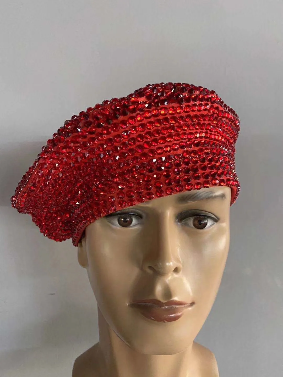 Béret de scène pour hommes et femmes, élégant, plein de strass, automne hiver, haute qualité, tricoté, casquette, accessoires de danse