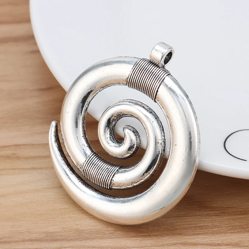 2 Pieces Tibetan Silver Large Spiral Swirl Vortex Design Charms Pendants for Necklace Jewellery Making Findings 52x45mm