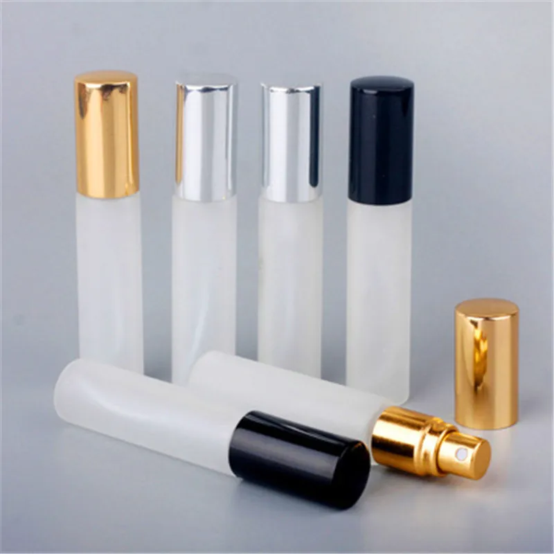 50pcs/lot 5ML10ML Frosted Glass Spray Bottle Refill Perfume Atomizer Portable Mini Sample Vials with Gold Silver Black Cap