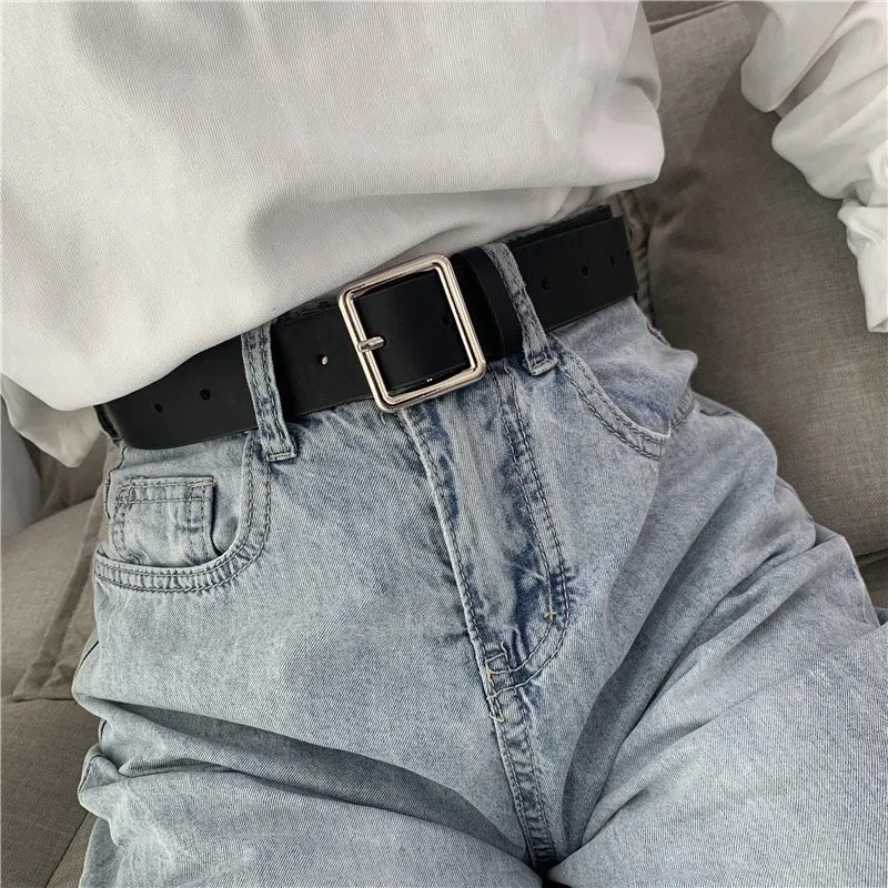 

2022 PU Leather Belt For Women Square Buckle Pin Buckle Jeans Black Belt Chic Luxury Brand Ladies Vintage Strap Female Waistband