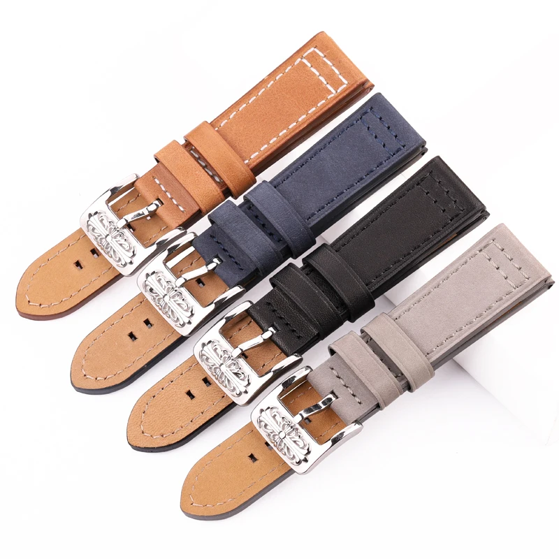 Cow Leather Watch Band Strap Black Blue Gray Brown Genuine Leather Watchbands Bracelet For Women Men 20mm 22mm Belt