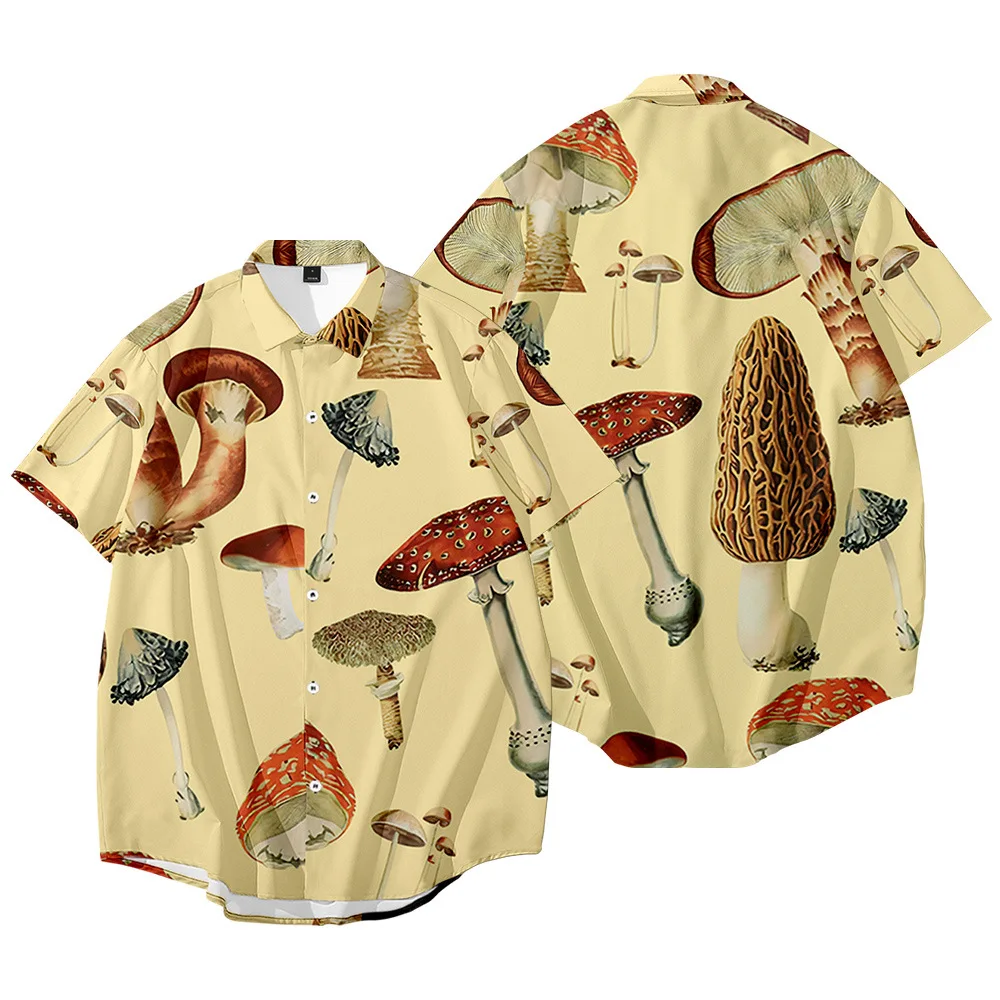 

Men Mushroom Printed Beach Casual Shirts Men Vintage Loose Shirt Summer New Hawaiian Short Sleeve Shirt Oversize 6XL