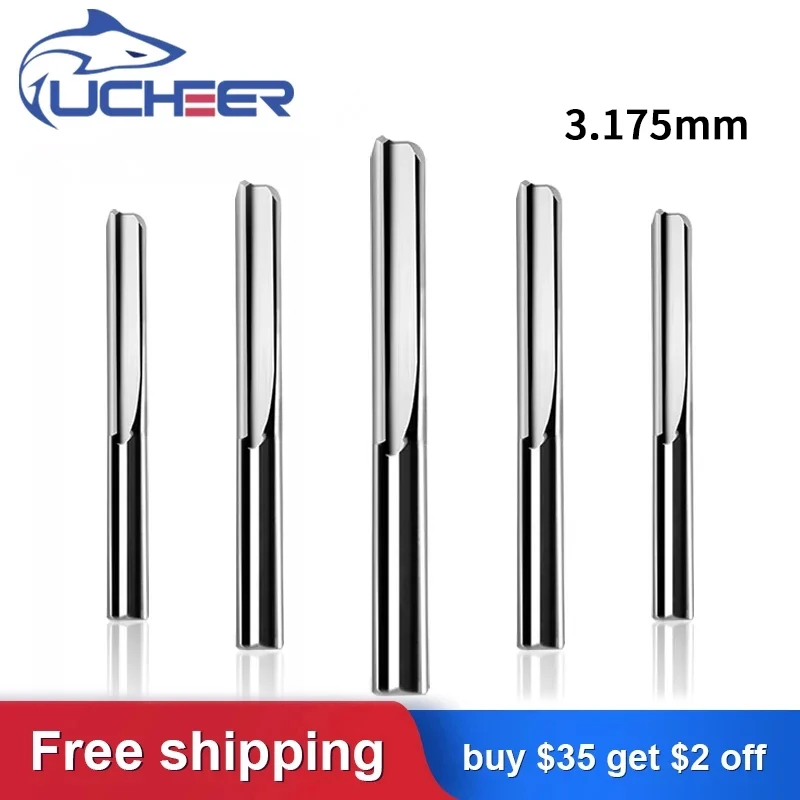 UCHEER 5pc 3.175mm due flauti frese dritte per legno frese per incisione CNC frese in metallo duro utensili fresa