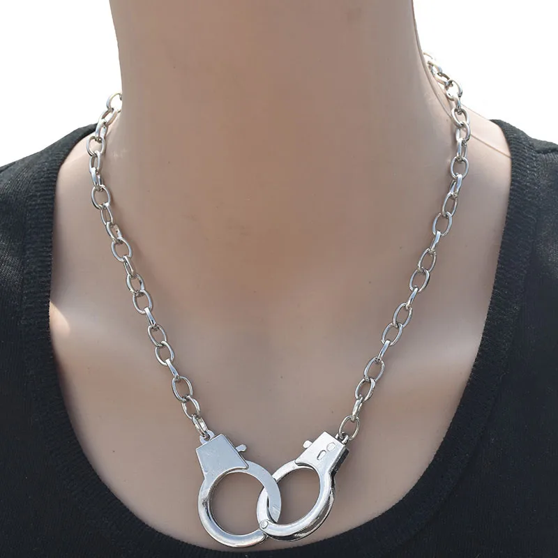 Double Round Circle Lasso Chain Choker Handcuffs Pendant Charm Necklace Cool Collar Statement Necklaces