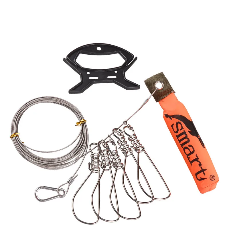 TAF 5 In 1 Stainless Steel Fishing Stringer Live Fish Lock Large Fish Lock with Float and Plastic Handle 5 Snaps Fishing Tool