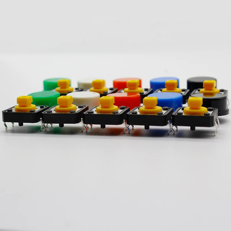 20PCS Tactile Push Button Switch Momentary 12*12*7.3MM Micro switch button + (20PCS 5 colors Tact Cap)