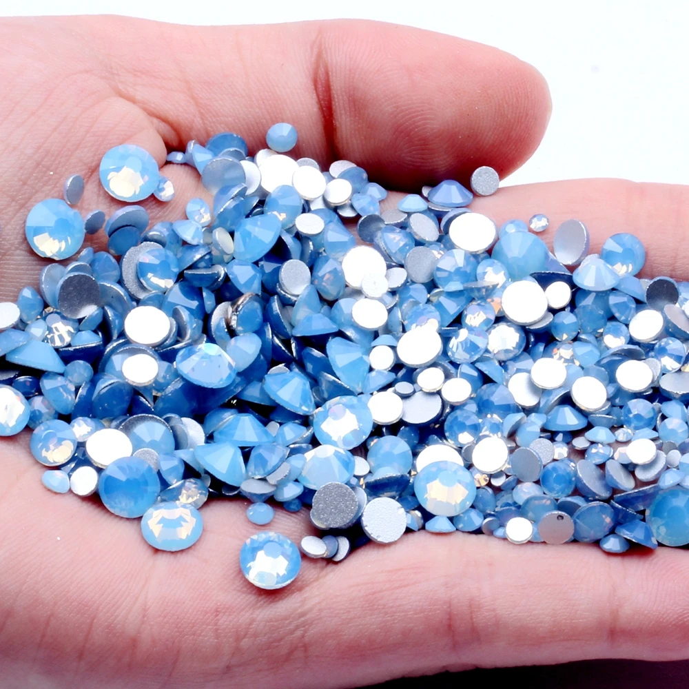 Blue Opal Many Size Non Hotfix Crystal Rhinestones For Nails Art Glue On Glass Stones Wedding Dresses DIY Nail Art Decoration