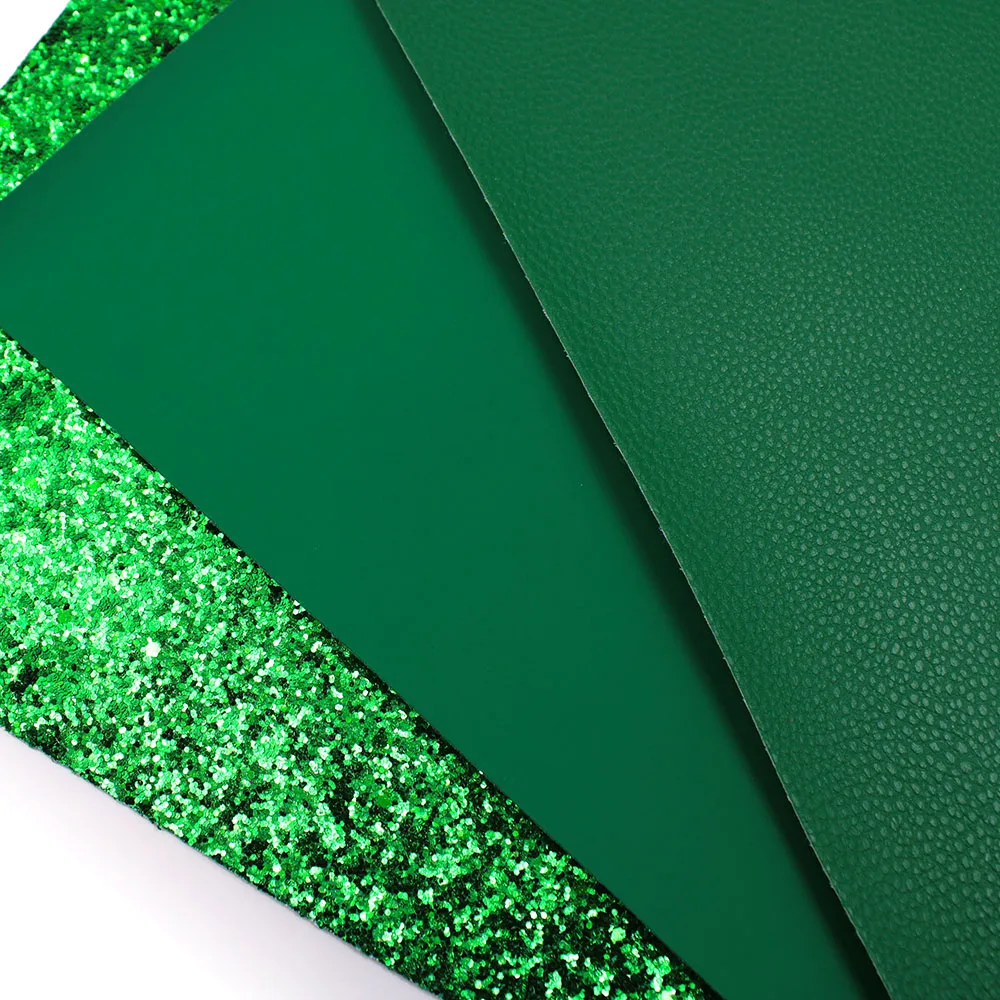 Green Series Faux Leather Sheet Rough Glitter Holographic Synthetic Leather Sheet Assorted 3pcs 7.7