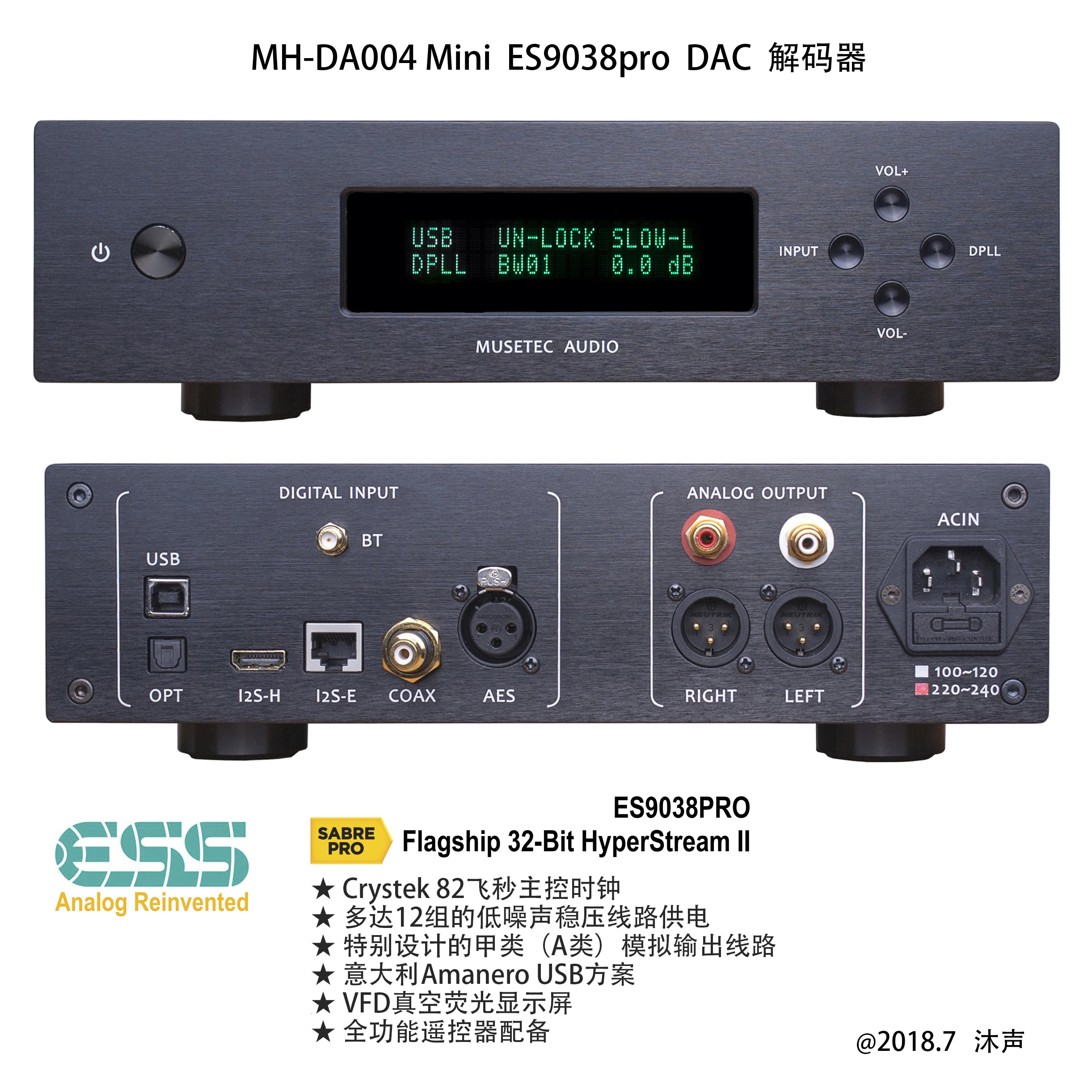 

MH-DA004Mini ES9038pro DAC decoder