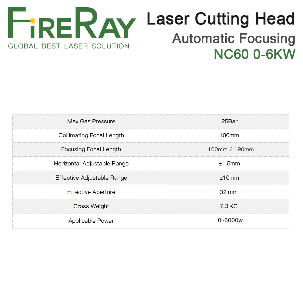 FireRay WSX 0-6KW NC60 رأس القطع بليزر الألياف التركيز التلقائي 6000 وات QBH عالي الطاقة لقطع المعادن