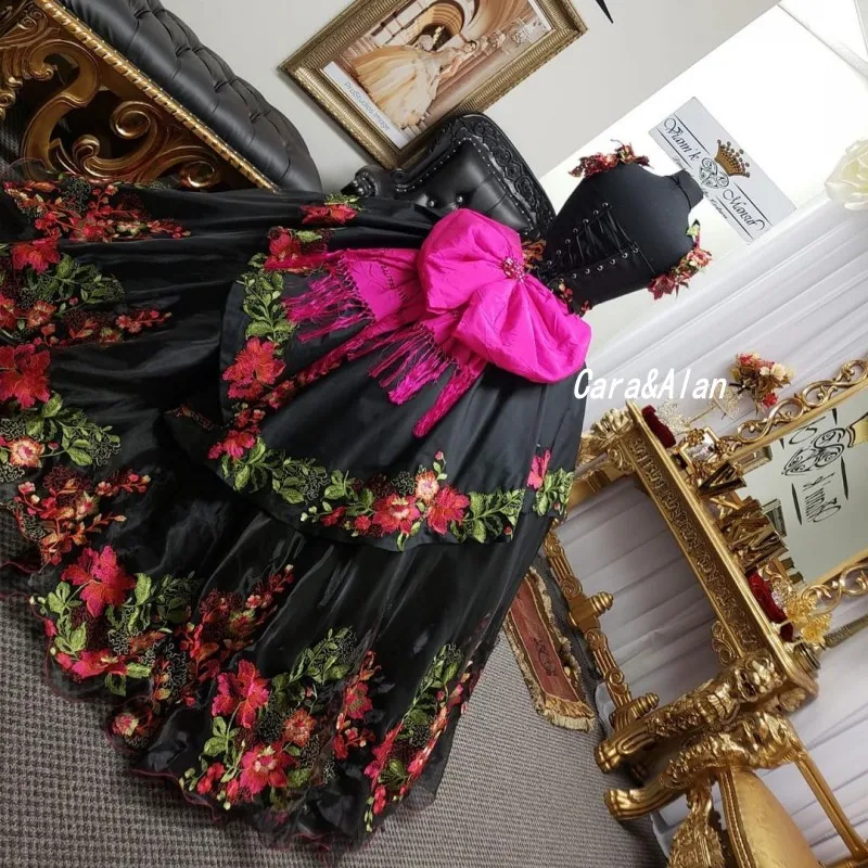 Vestido De baile De quinceañera, apliques florales, hombros descubiertos, corsé indefinido, dulce vestido 16, 15 Años