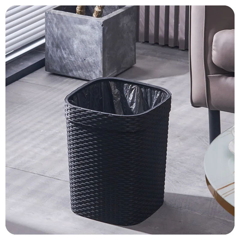 

Trash Bin мусорное ведро Cubo Basura Home Living Room Kitchen Toilet Creative With Pressure Ring Rattan Woven Paper Basket