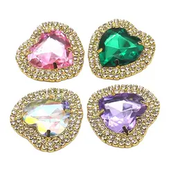 YWXINXI 5Pcs new shiny rhinestone peach heart flat buttons, DIY hand-stitched clothing and hair accessories decorative jewelry
