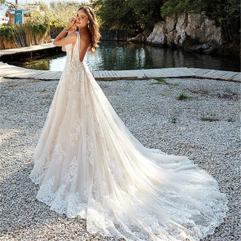 Abito da sposa Nuovo arrivo 2020 Nuova Spiaggia di Estate Abito Da Sposa con Cinghie Bianco Aperto Indietro Abiti Da Sposa Vestigia De noiva