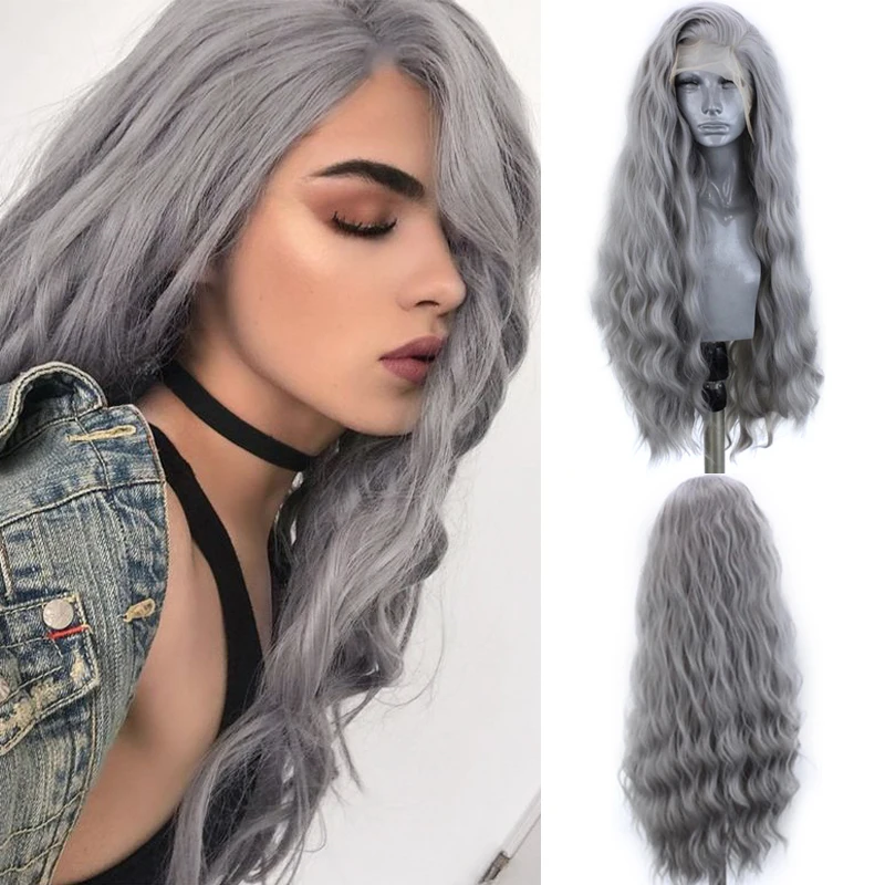 

Charisma Sliver Grey Synthetic Lace Front Wig With Natural Hairline Water Wave High Temperature Hair Wigs For Black Women