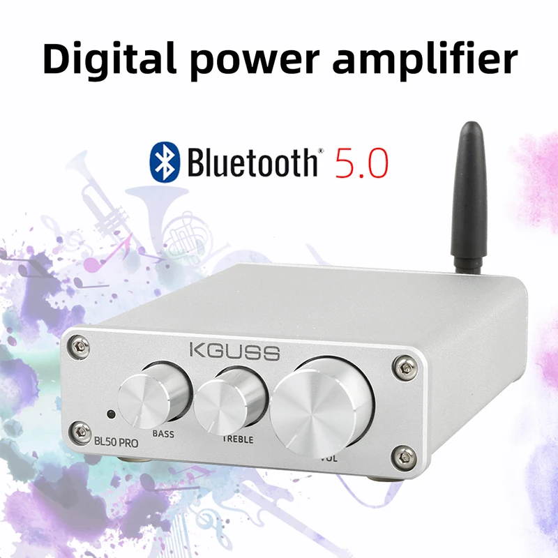 Bluetooth 5.0 HiFi wzmacniacze mocy Stereo domowe Audio cyfrowy wzmacniacz dźwięku z Treble Bass