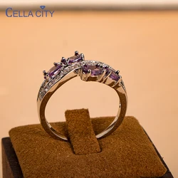 Cellacity 100% Sterling Silver Finger Ring Natural Amethyst Wedding Engagement Rings For Women Fine Jewelry Size 6-10