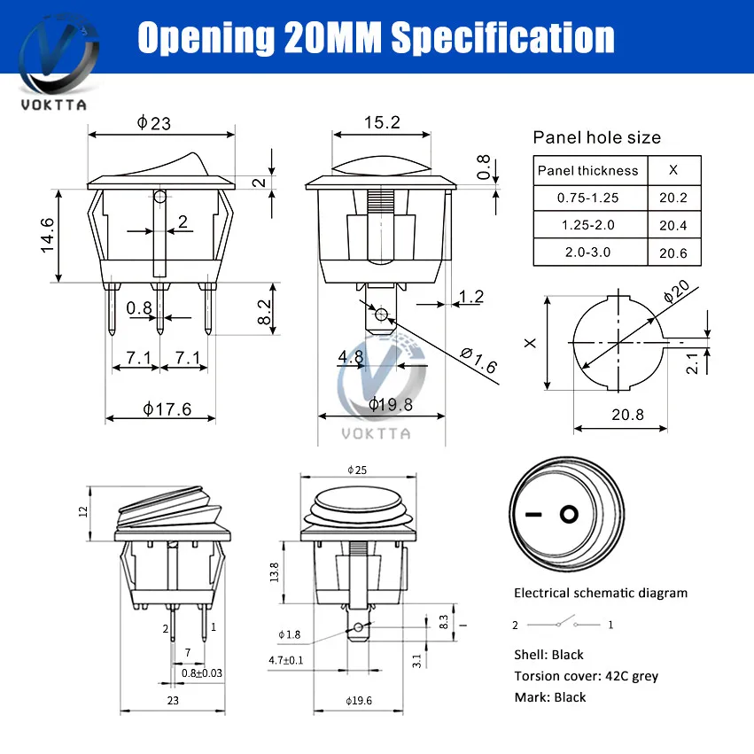 5pcs 20 millimetri Rotonda Rocker Interruttore di Alimentazione ON-OFF/ON-OFF-ON 2/3 Posizione 2/3/4Pin 6A 250V Boart Interruttore Snap-in Impermeabile Cap