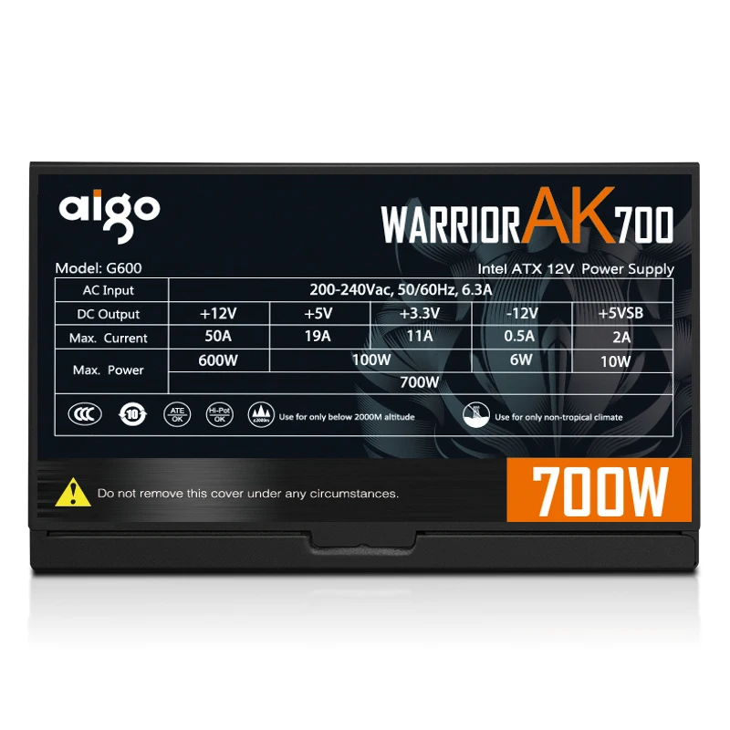 Imagem -02 - Aigo ak 500w 600w 700w 800w 1000w pc Psu Unidade de Fonte de Alimentação para Jogos 120 mm Ventilador Rgb 220v Atx Fonte de Alimentação para Computador Desktop para Btc