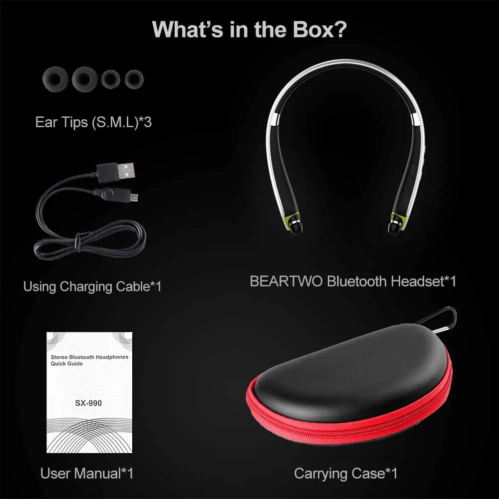 Imagem -06 - Auscultadores sem Fios Bluetooth Auriculares Retráteis Cancelamento de Ruído Auscultadores Estéreo para Treino Corrida Condução Neckband