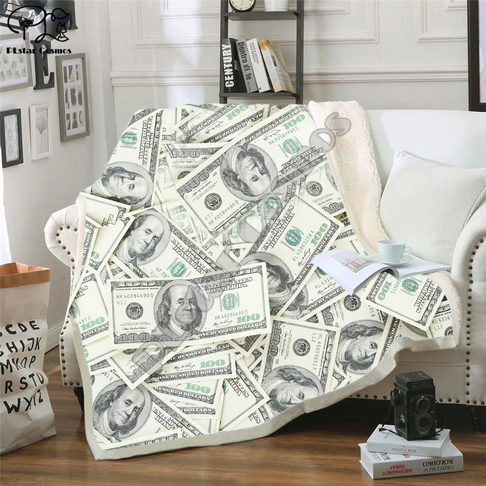 

Cool dollars money 3D printed Sherpa blanket sofa sofa quilt cover travel bedding export velvet plush throwing wool blanket 002