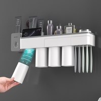 Top Sell Toothbrush Holder Automatic Toothpaste Dispenser With Cup Wall Mount Toiletries Storage Rack Bathroom Accessories Set