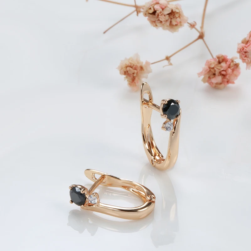 Kinel New Black Natural Zircon Bride Earrings Fashion 585 Rose Gold Simple Drop Earrings For Women Wedding Party Jewelry