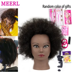 Cabeza de maniquí Afro para peluquería, cabello humano Real, muñeca de cosmetología, maniquí de entrenamiento para salón africano, estilismo trenzado