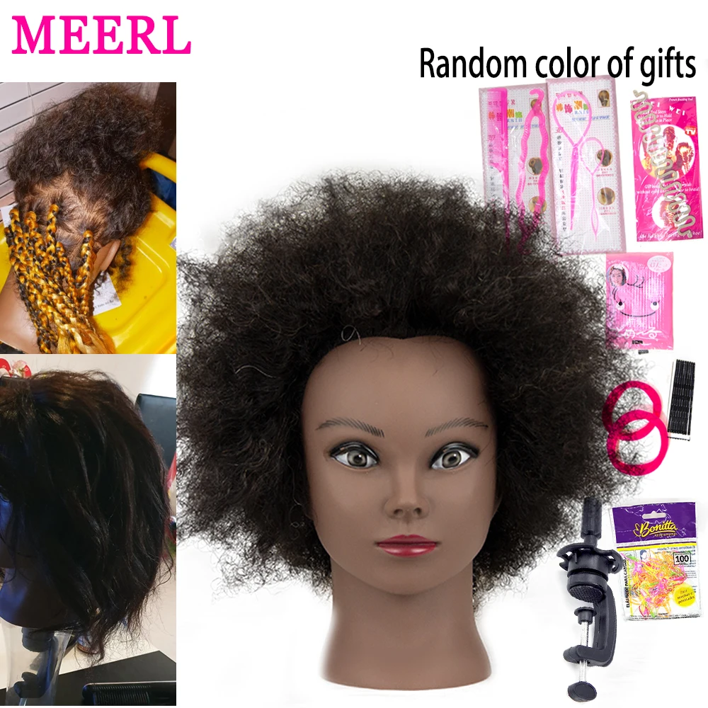 Afro Mannequin Head Real Human Hair Hairdressing Head African Salon Traininghead Manikin Cosmetology Doll For Braiding Styling