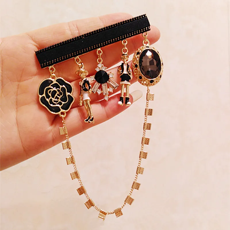 

Korean Trend Camellia Lace Plaid Retro Style Brooch for Girl Fashion Tassel Rose flower pendant Corsage Brooches Jewelry