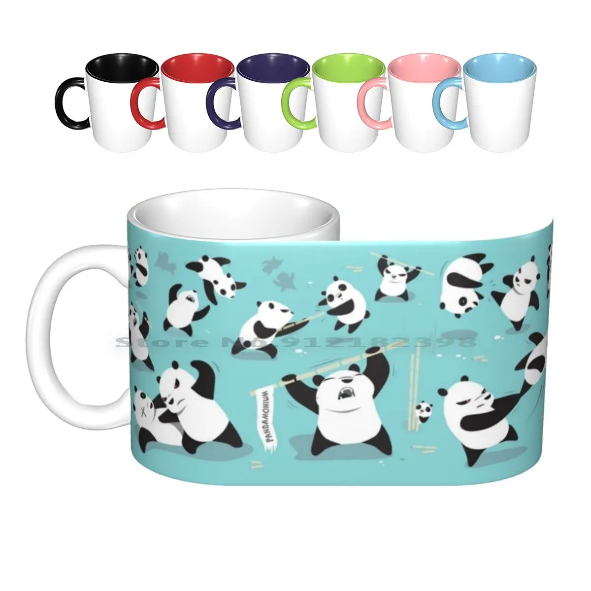 Pandamonium Ceramic Mugs Coffee Cups Milk Tea Mug Panda Pandas Funny Animal Cute Vector Black And White Bear Bears Comical