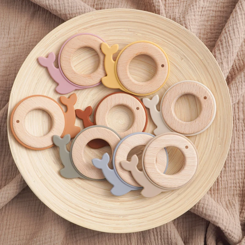 Kawaii Baby Toys Teether Fidget Toys For Babies Tooth Chewing Silicone Wood Ring Baby Health Oral Care Children\'s Products