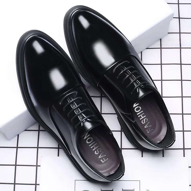 Men\'s Dress Shoes Lace-up Casual Business Leather Shoes for Men Black Brown Pointed Toe Formal Wedding Shoes Zapatos De Hombre