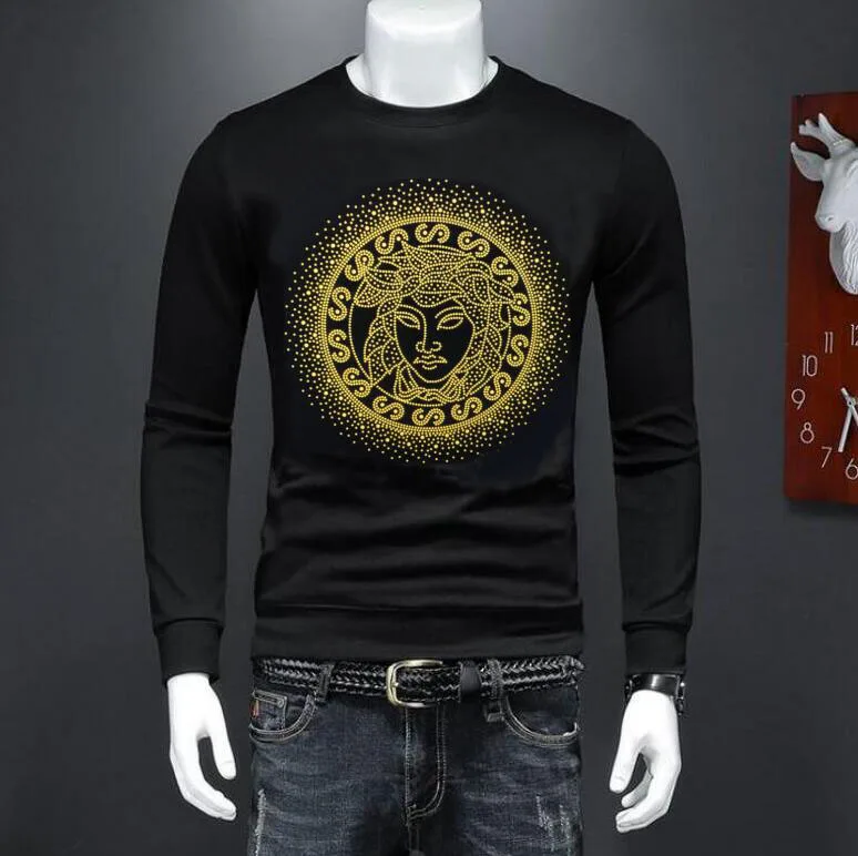 

High-quality Rhinestone style O neck men new fashion Sweatershirt casual long -sleeved Sweatershirt top