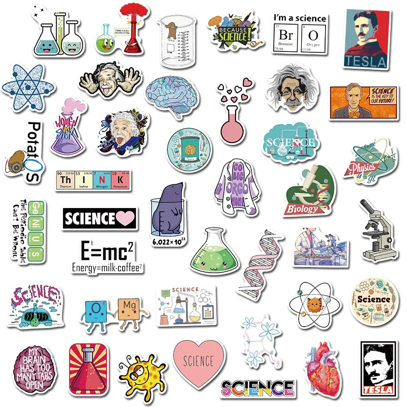 Pegatinas decorativas de grafiti para niños, juguetes de papelería de la serie de laboratorio de ciencia para niños, 10/30/50 piezas, venta al por