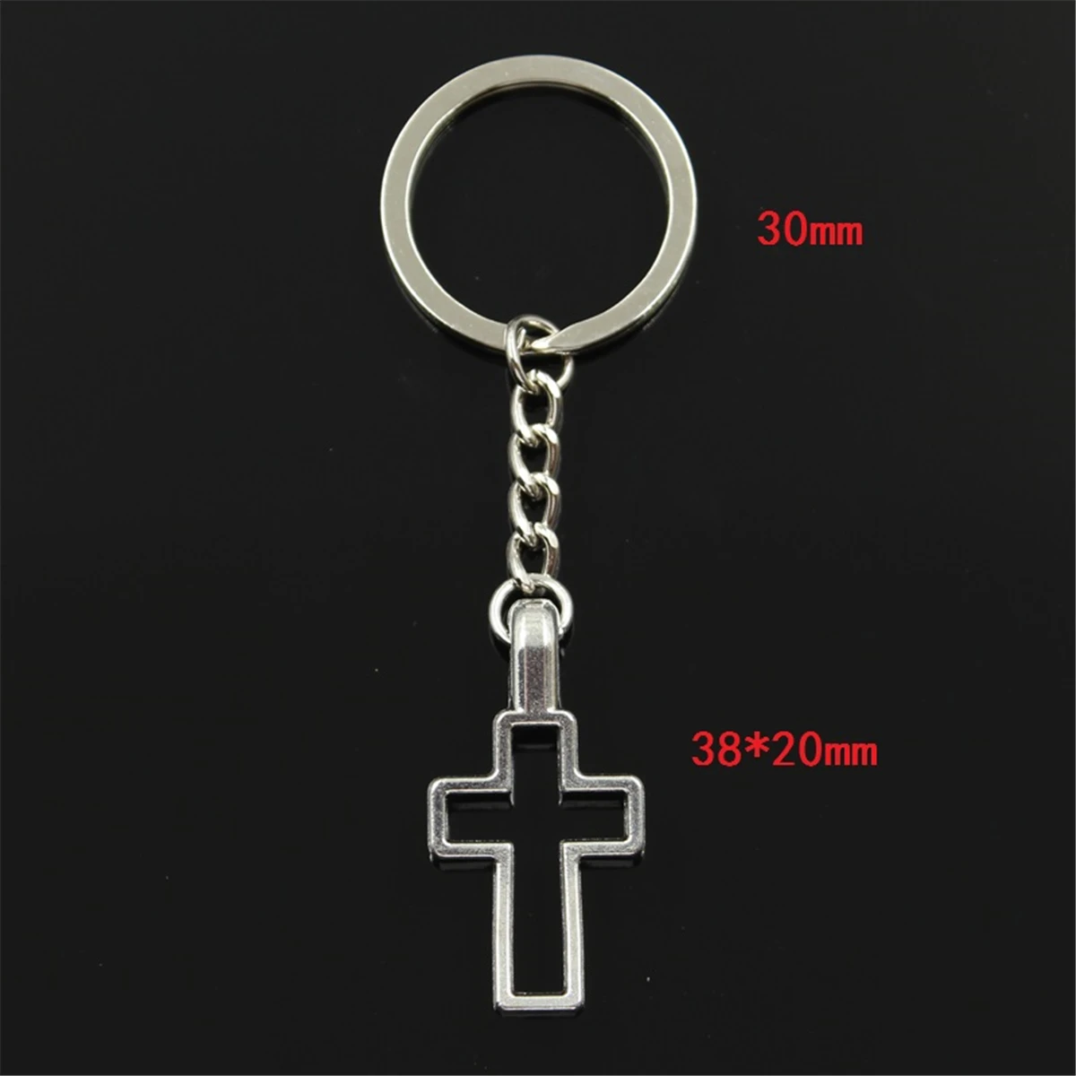 New Fashion Men 30mm Keychain DIY Metal Holder Chain Vintage Cross 38x20mm Silver Color Pendant Gift