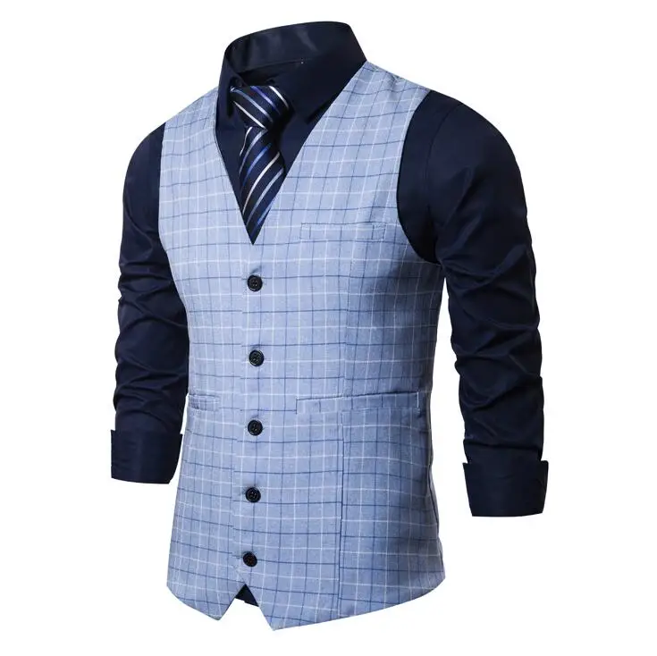 Waistcoat Vest For Men Slim Fit Leisure Plaid Gentlemen Business Sleeveless Vintage Mens Wedding Vest Party Formal Costime Homme