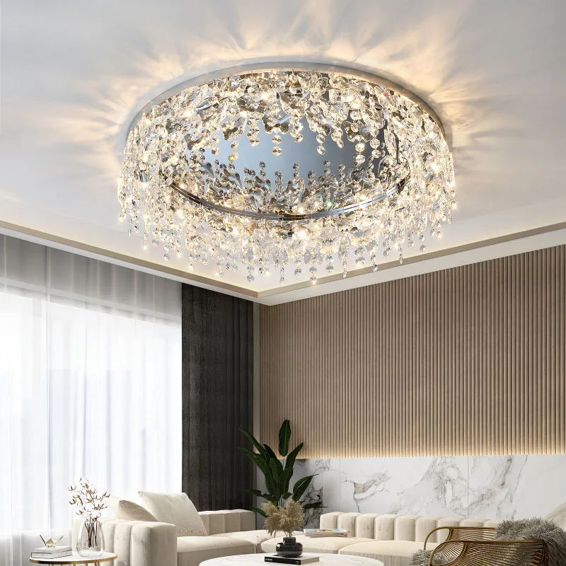 Ceiling chandelier living room 2021 home decoration round crystal chrome ceiling lamp dining room bedroom indoor lighting