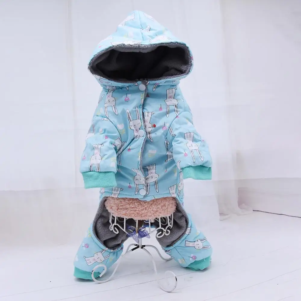 Transer Cute Rabbit Print Windproof Warm Dog Jumpsuit Pet Dog Hoody Coat Puppy Clothes Tracksuit Four Legs Winter Apparel