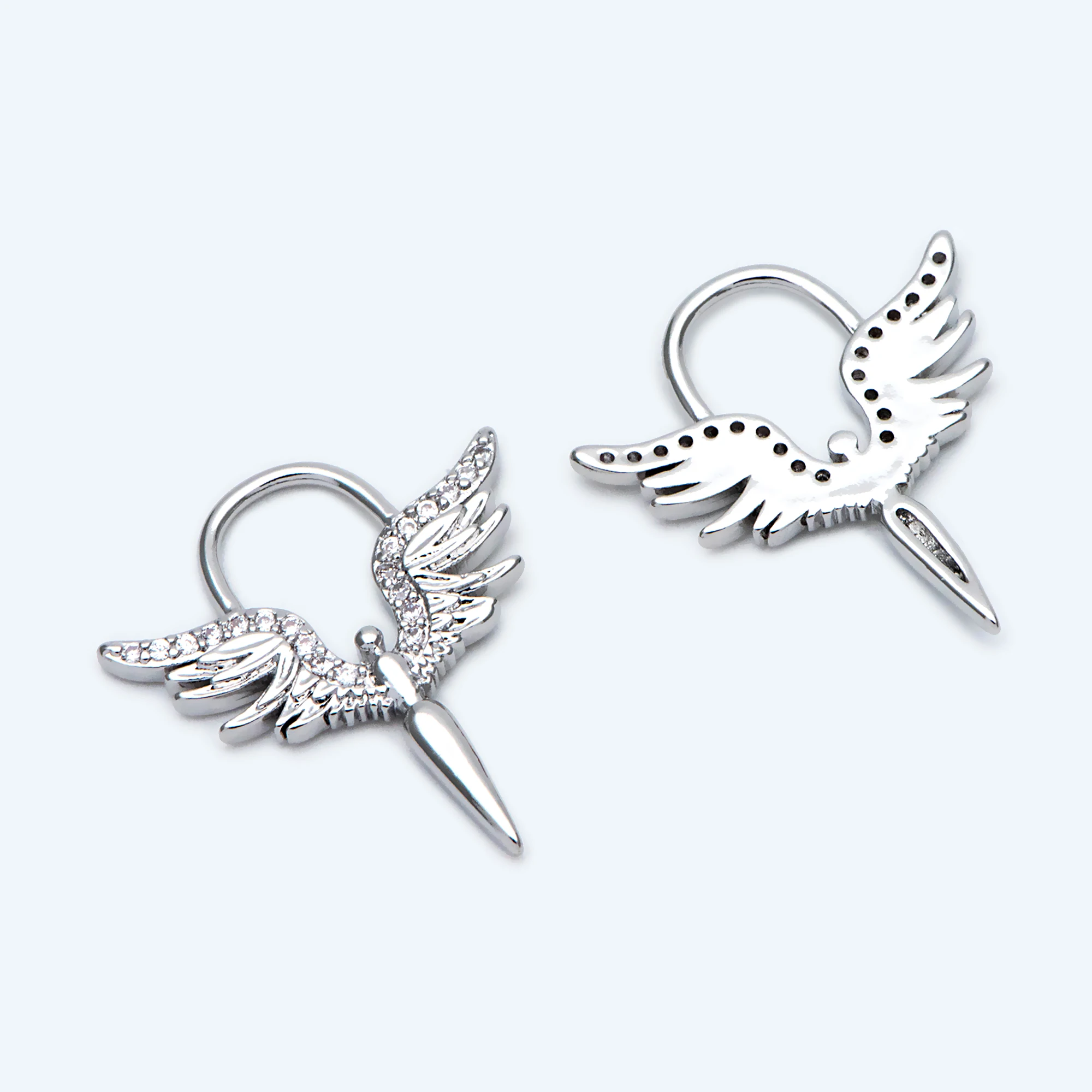 10pcs CZ Paved Silver Tone Angel Wing Charm, Isis Charm, Goddess Pendant Jewelry Making Findings for DIY Necklace (GB-1810-2)