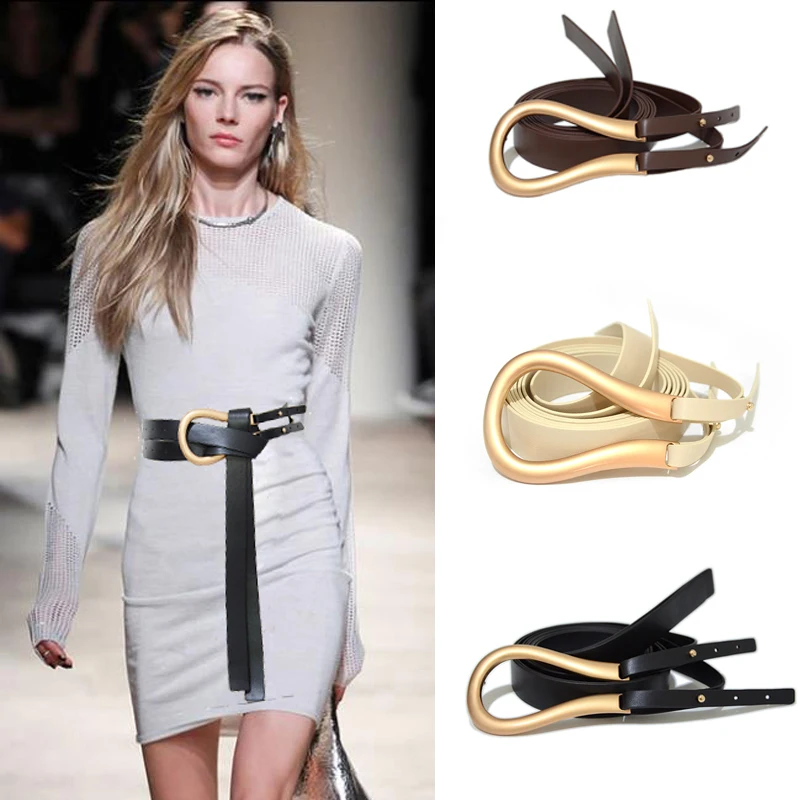 Women Belt New Lady Cute Wild Lightweight Soft Thin BeltS Solid Metal Horseshoe Buckle Long Belt Bg-1546