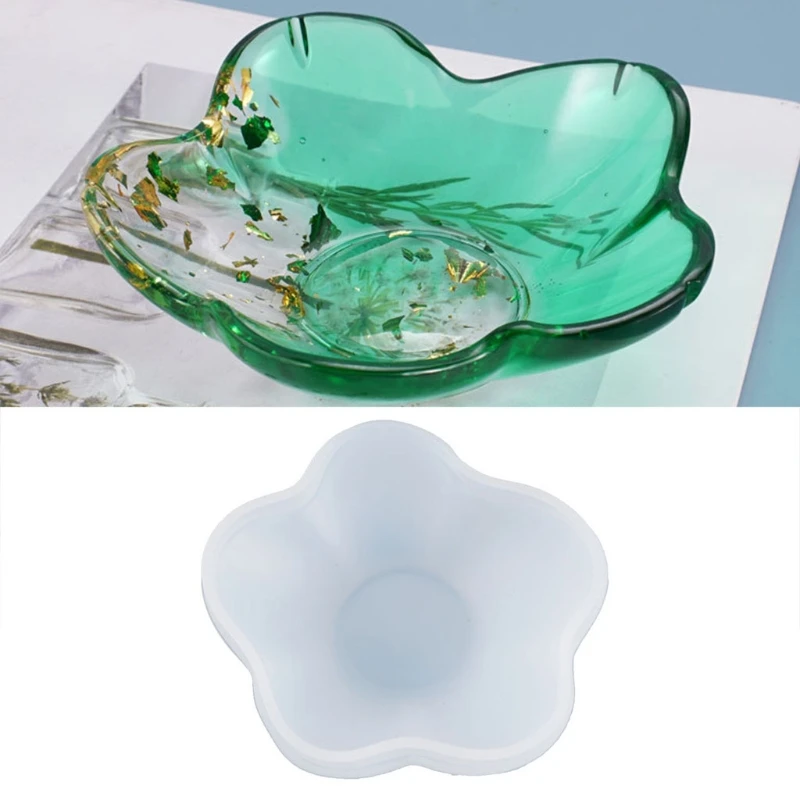 Dinner Plate Dish Crystal Epoxy Resin Mold Flower Candy Dish Resin Mold Desktop Ornaments Casting Silicone Mold