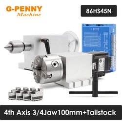 Nowy! 4th osi 3/4Jaw 100mm podzielnica CNC/oś obrotowa/zestaw osiowy NEMA34 86HS45N 4.5N.m & HBS86H + konik wymienne głowy