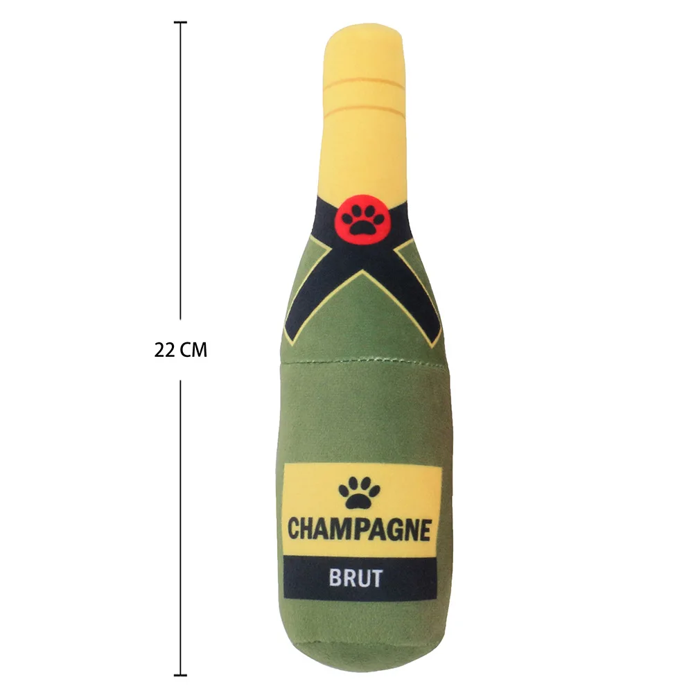 Dog Plush Toys Pet Squeaky Printed Champagne Tequila Bottle Shape Toy Dog Bite-Resistant Clean Teeth Chew Toy Pet Supplies