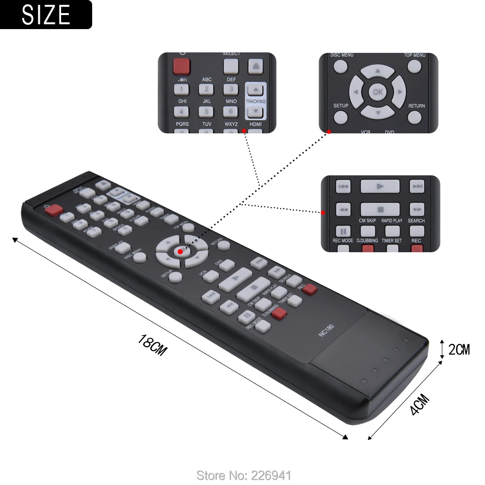 Nc180 nc180uh dvdr combo controle remoto substituído apto para funai gravador de dvd zv427fx4a zv427fx4 zv427fx4 um controle remoto